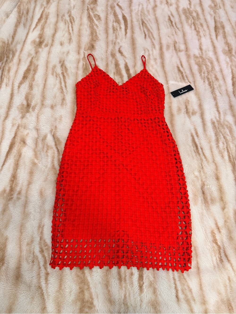 Lulu's Vibrant Red Crochet Slip Mini Dress
